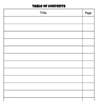 Blank Table of Contents Page by Rushing to Read | TPT