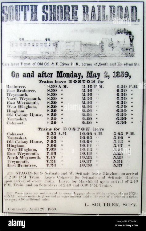 South Shore Railroad 1859 schedule Stock Photo - Alamy