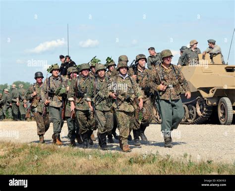 Bellevue, Michigan - August 9, 2008: History enthusiasts recreate a World War II era battle. The ...