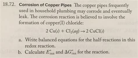 Solved 18.72. Corrosion of Copper Pipes The copper pipes | Chegg.com