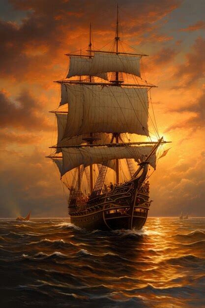 Premium AI Image | Oliver black painting of a sailing ship at sunset