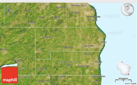 Satellite 3D Map of Racine County