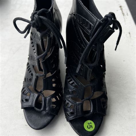 Black lace up wedges - Depop