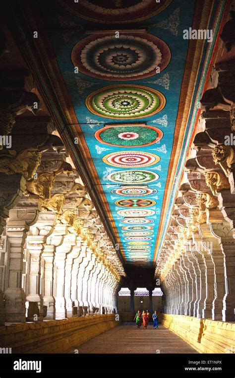 Corridors and sculptured pillars of rameshwaram temple ; Tamil Nadu ...