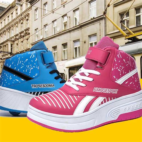 kids heelys shoes wheels High top Warm jazz junner girl boys sneakers ...