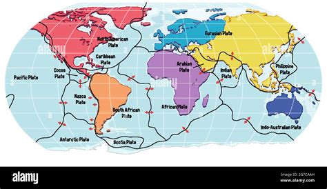 World Map Showing Tectonic Plates Boundaries illustration Stock Vector Image & Art - Alamy