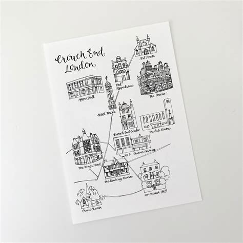 Crouch End, North London Pen and Ink Map Illustration, England Gift Souvenir, UK Traveler ...