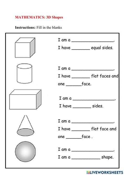 Ficha de 3D Shapes para Preschool | Shapes worksheets, Shape worksheets for preschool, 3d shapes