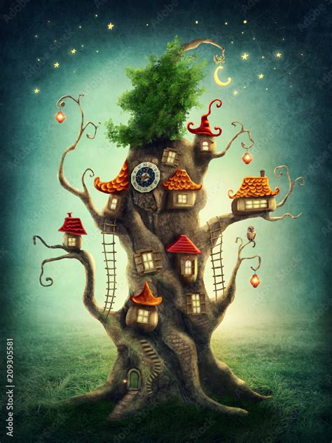 Magic tree house Stock Illustration | Adobe Stock