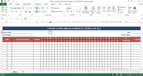 4 Week Look Ahead Schedule Template Excel