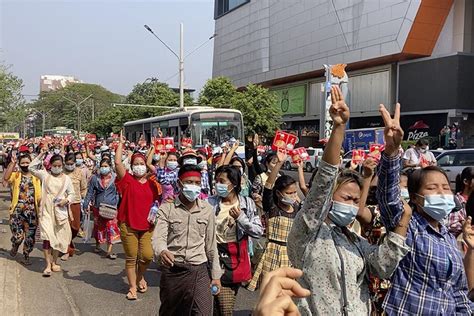 Myanmar restricts internet access as thousands protest coup - Los ...