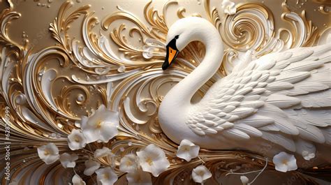 3D beautiful swan with gold wallpaper Stock Illustration | Adobe Stock