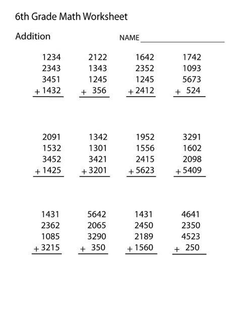 Sixth Grade Math Addition Worksheets | K5 Worksheets | Math Is Fun | Math practice worksheets ...