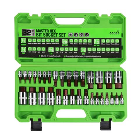 SWANLAKE 32 Piece Hex Bit Socket Set,SAE and Metric, 1/4'', 3/8', 1/2 ...