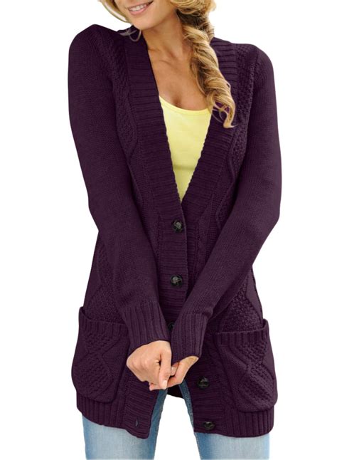 Buy Sidefeel Women Open Front Pocket Cardigan Sweater Button Down Knit ...