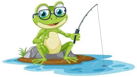 Premium Vector | Green frog fishing cartoon