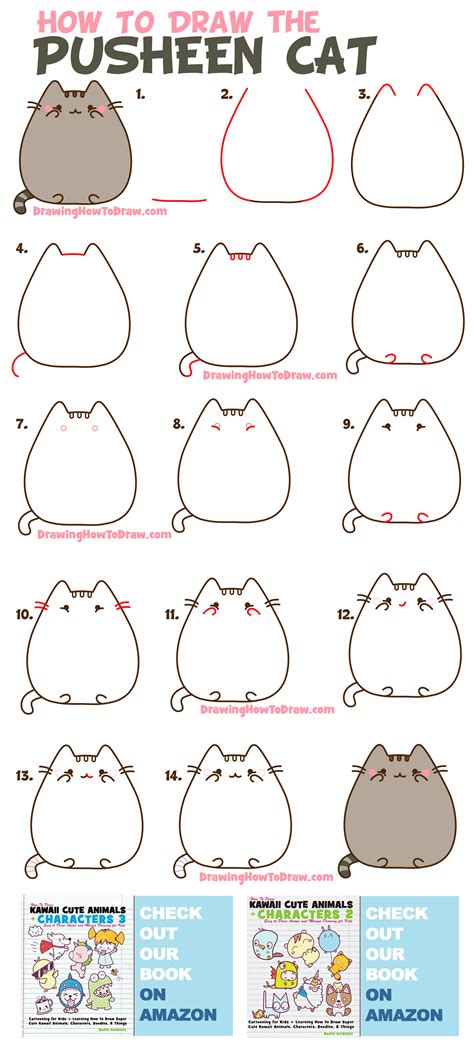 How to draw the pusheen cat easy step by step drawing tutorial for kids – Artofit