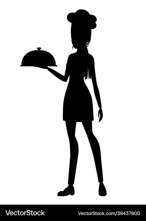 Black silhouette young chef women flat Royalty Free Vector