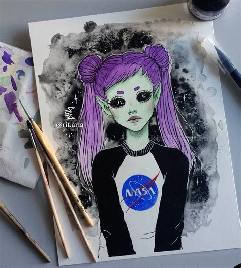 #inktober Day13- Alien girl👽👽 | Alien drawings, Alien painting, Alien art