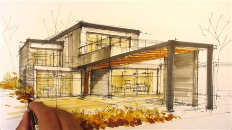 architectural sketching house I - YouTube