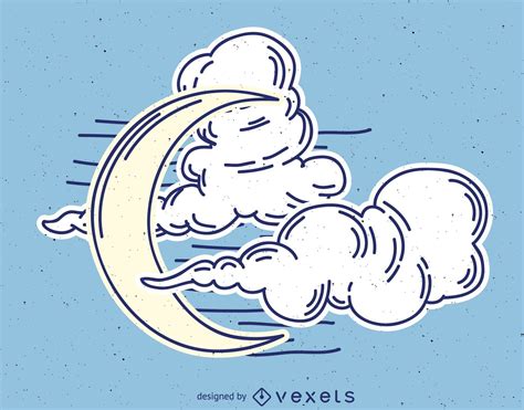 Moon Drawing With Clouds Vector Download