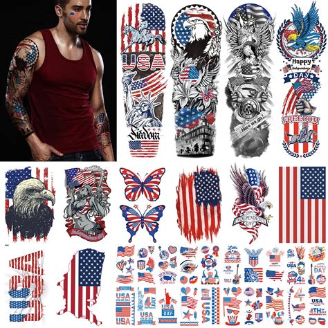 Buy Aresvns Independence Day Temporary Tattoo 32 Sheets,USA Sleeve ...