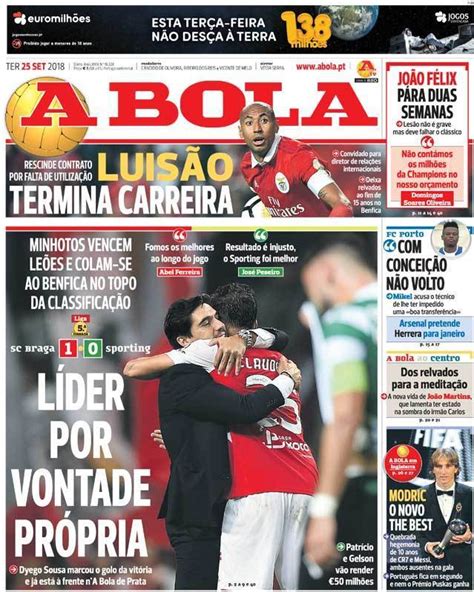 Capa Jornal A Bola - 25 setembro 2018 - capasjornais.pt