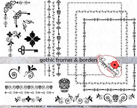 Gothic Frames & Borders: Clip Art Pack Card Making Digital Frames Page Borders Skull Halloween ...