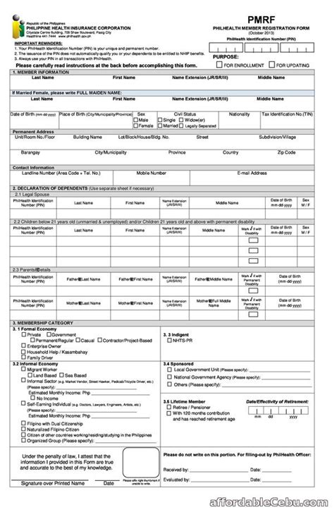 Application Form: Application Form Philhealth Enrollment