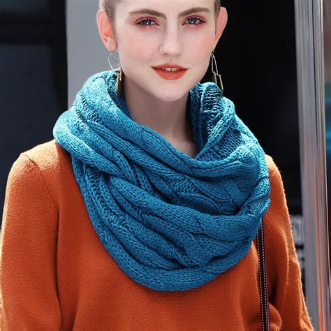 2018 Knitted Cable Ring Scarf Women Soft Winter Infinity Scarves ...