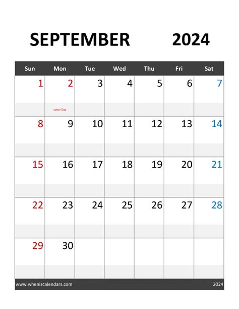 Printable Calendar Template September 2024 Monthly Calendar