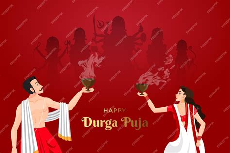 Premium Vector | Couple performing dhunuchi dance in durga puja with ...