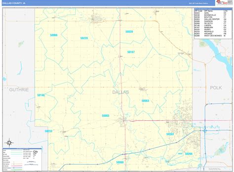 Dallas County, IA Zip Code Wall Map Basic Style by MarketMAPS - MapSales