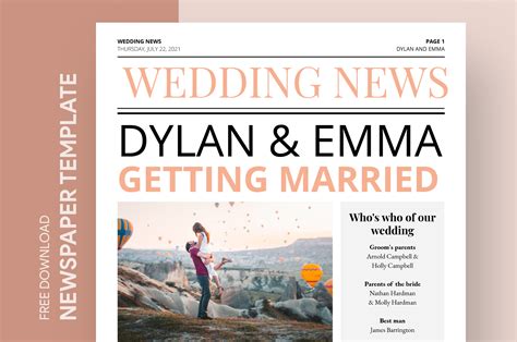 Free Editable Online Wedding Newspaper Templates – Free Print templates ...