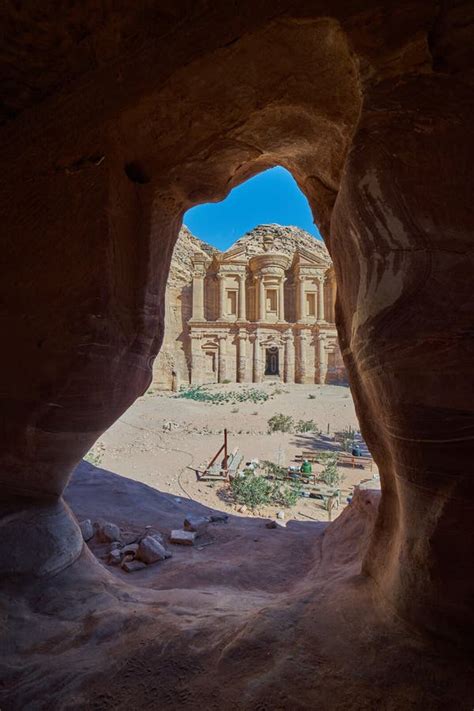 Cave in Front of Petra Monastery Stock Photo - Image of jordan ...