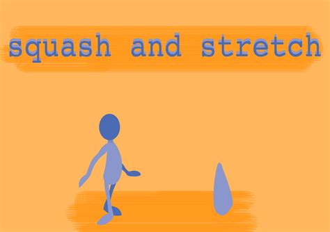 the words squash and stretch appear to be in front of an image of a person walking
