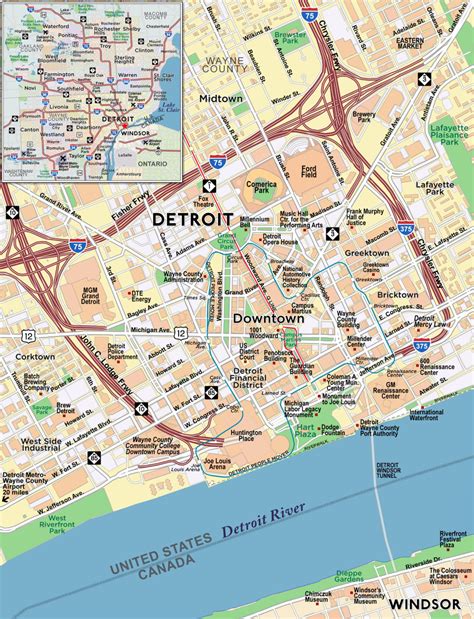 Detroit City Map Downtown - Dione Frankie