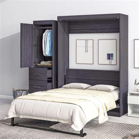 Buy Full Size Mobile Murphy Cabinet Bed with Wardrobe and Drawers ...