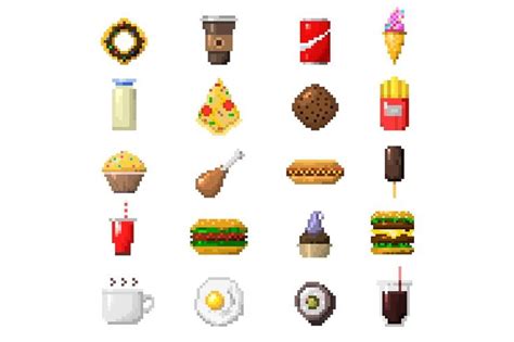 Pixel art food icons vector. | Pixel art food, Pixel art, Tiny cross stitch