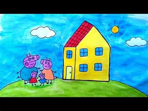 Peppa pig family with house drawing easy for kids - YouTube