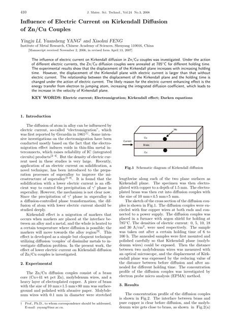 (PDF) Influence of Electric Current on Kirkendall Diffusion of Zn/Cu Couples