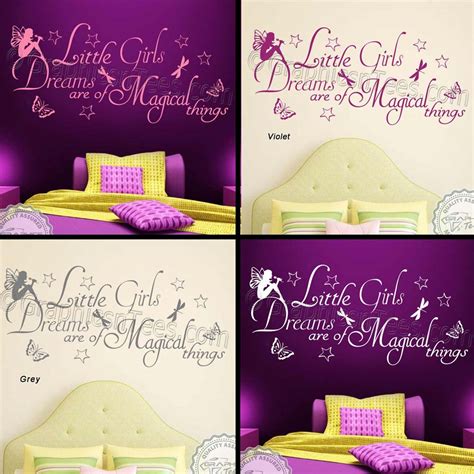 Little Girls Dreams Magical Things Bedroom Nursery Wall Sticker Quote Decor Decal with Fairy