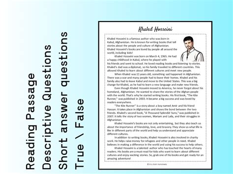 Khaled Hosseini Biography Reading Comprehension Passage Printable ...