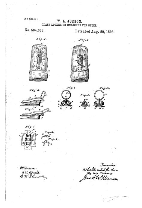 WHITCOMB L. JUDSON- clasp locker or unlocker for shoes 1893- zipper ...