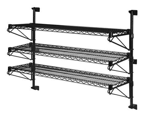 14" Deep x 48" Wide x 33" High Adjustable 3 Tier Gray Wall Mount Shelving Kit by Omega Products ...