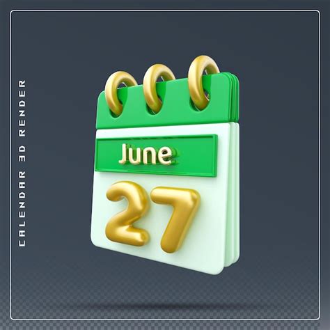 Premium PSD | 27th june calendar icon 3d render