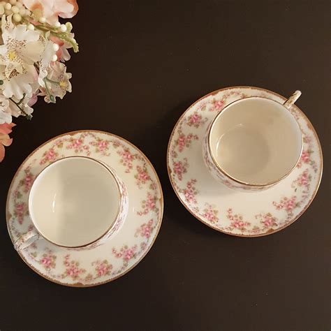 Antique Limoges France Elite Works BRIDAL WREATH Tea Cup & Saucer, St. Martial mark, Pink Roses ...