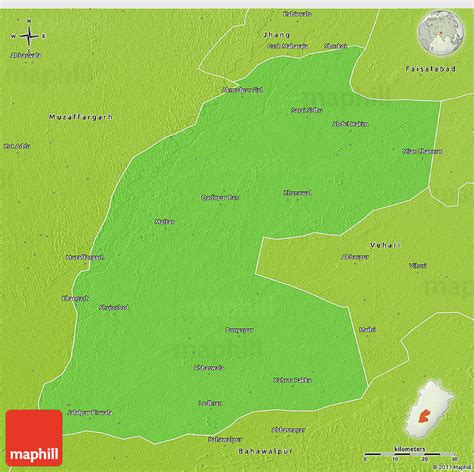 Political 3D Map of Multan, physical outside