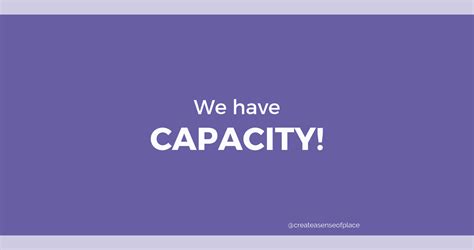 We Have Capacity! | CreateASenseofPlace