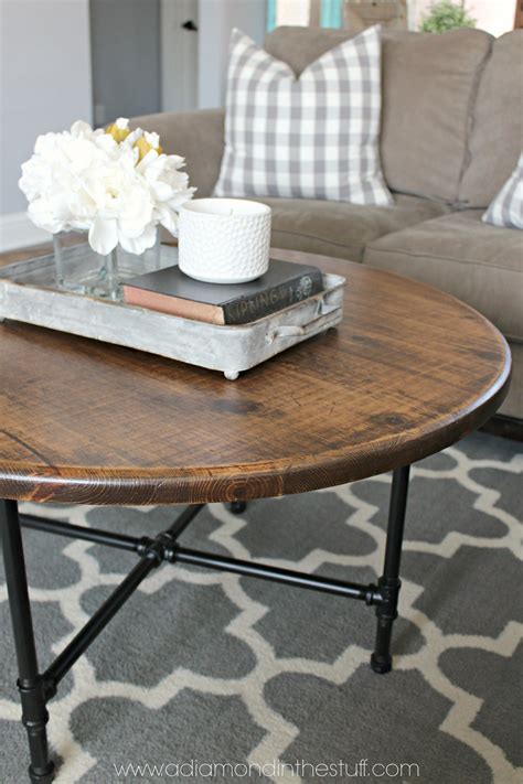 DIY Round Industrial Coffee Table | A Diamond in the Stuff Industrial Decor Living Room ...